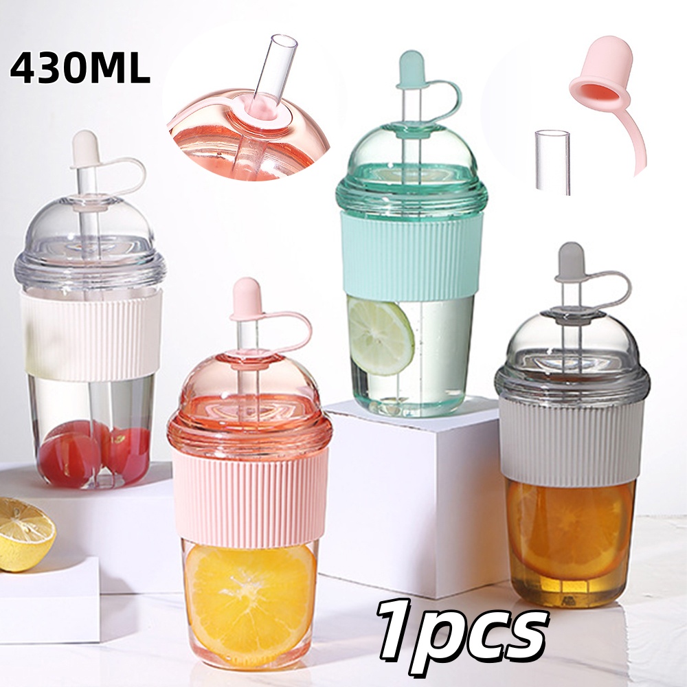 Coffee Jelly Tea - 1pc 430ml Portable Flip Straw Cup