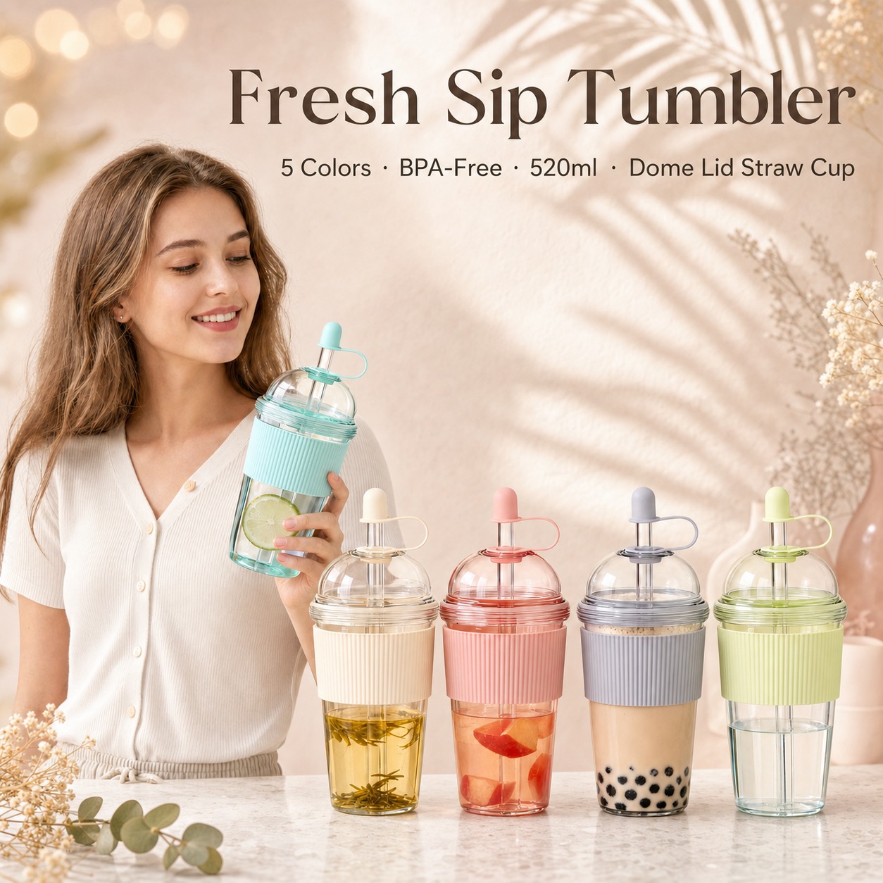 Coffee Jelly Tea - 1pc 520ml Portable Flip Straw Cup