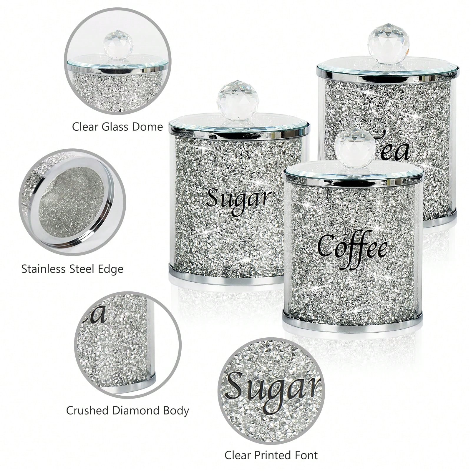 Tea Coffee Sugar Container - Coffee Sugar Tea Canister Set Sparkly