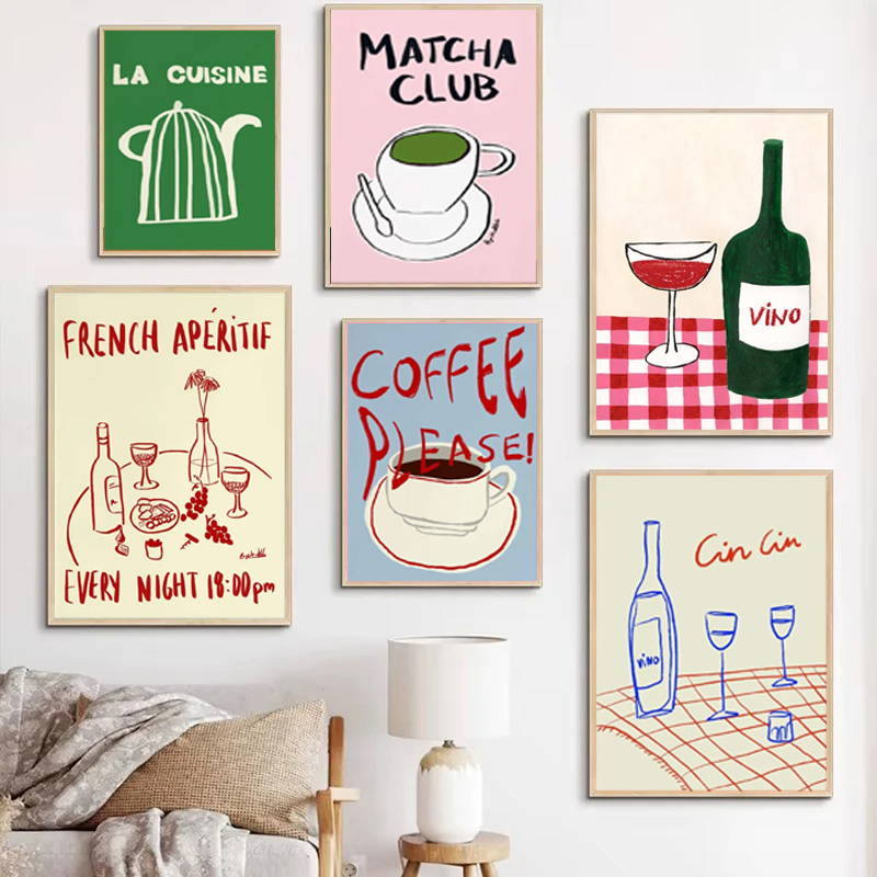 Draw Coffee And Tea - 1PC frameless decorative art print,Colorful Drawings
