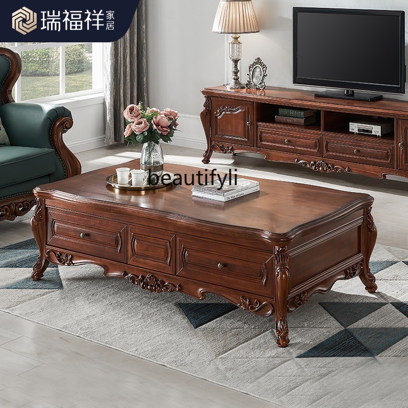 Draw Coffee And Tea - All solid wood coffee table American