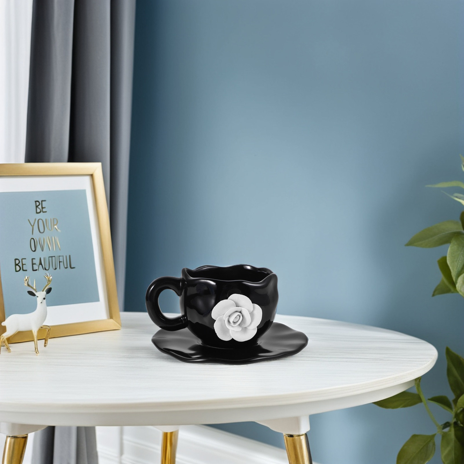 Coffee Tea Set - 1Set Floral 3D Rose Design Ceramic