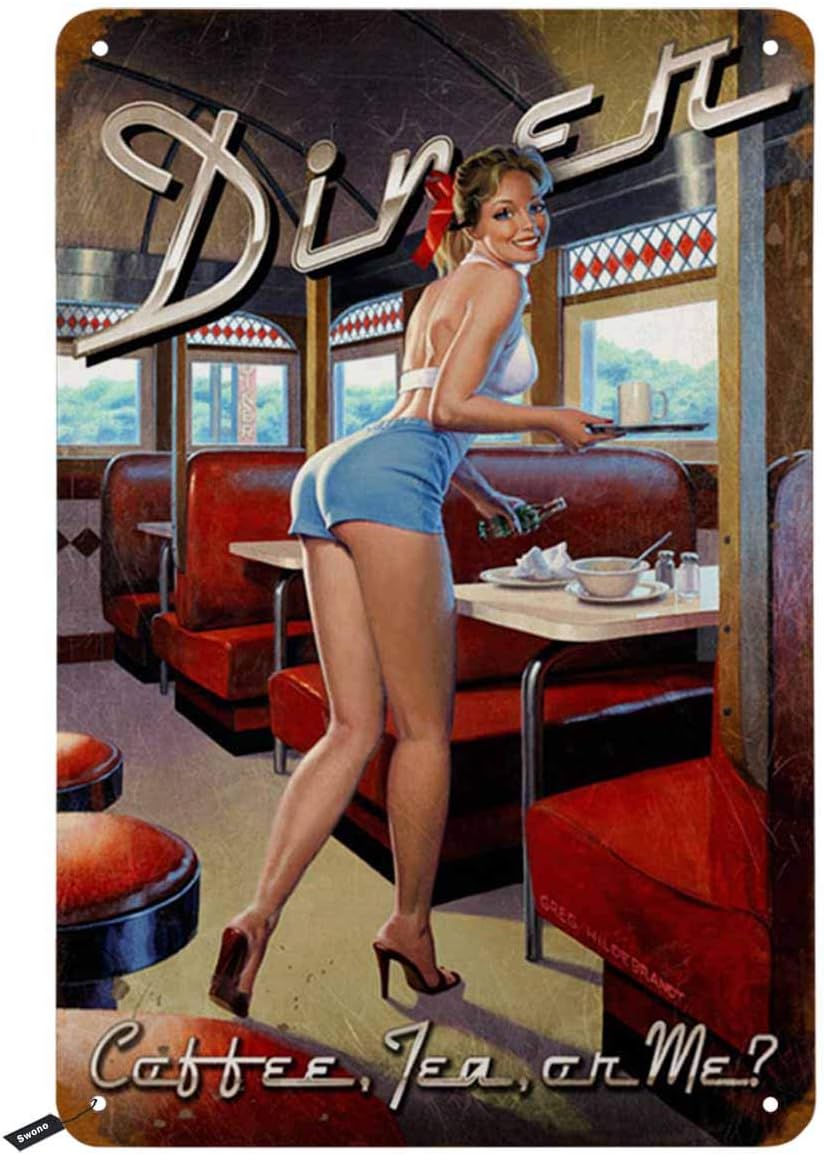 Coffee Tea Me - Swono Dinner Tin Signs,Pinup Girl Smile