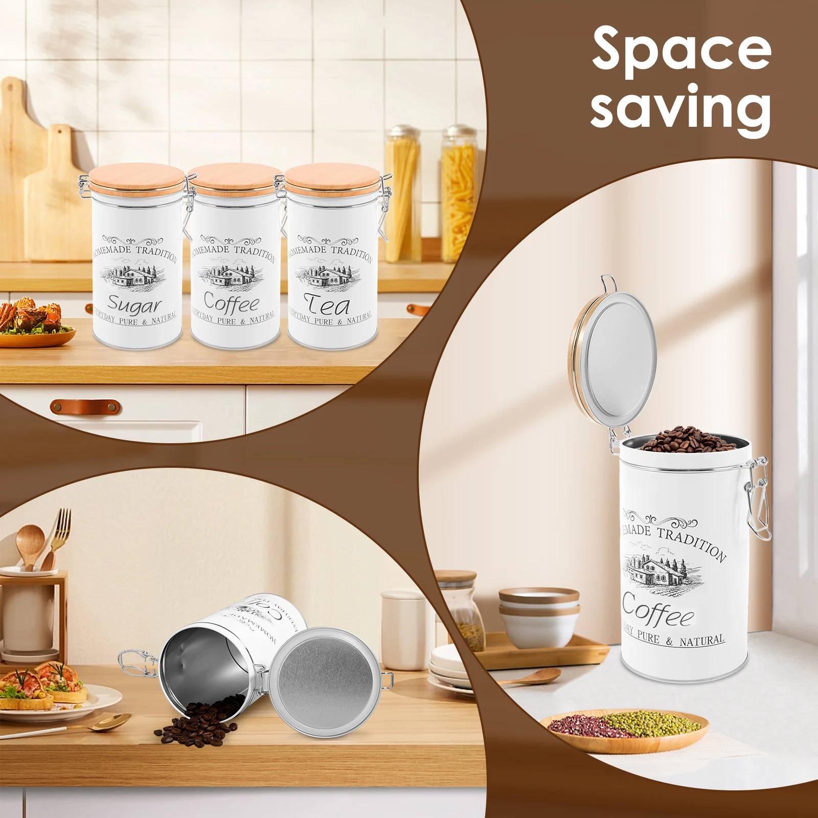3Pcs/Set Tea Coffee Sugar Cani - đánh giá và giá Coffee Tea Sugar Canister Set