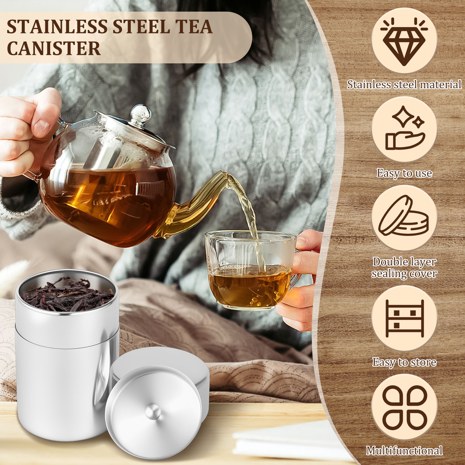 Stainless Steel Tea Leaf Tins  - đánh giá và giá Tea Coffee Sugar Container