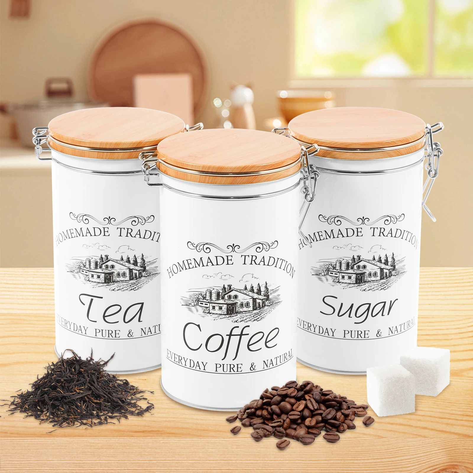 3Pcs/Set Tea Coffee Sugar Cani - đánh giá và giá Coffee Tea Sugar Canister Set