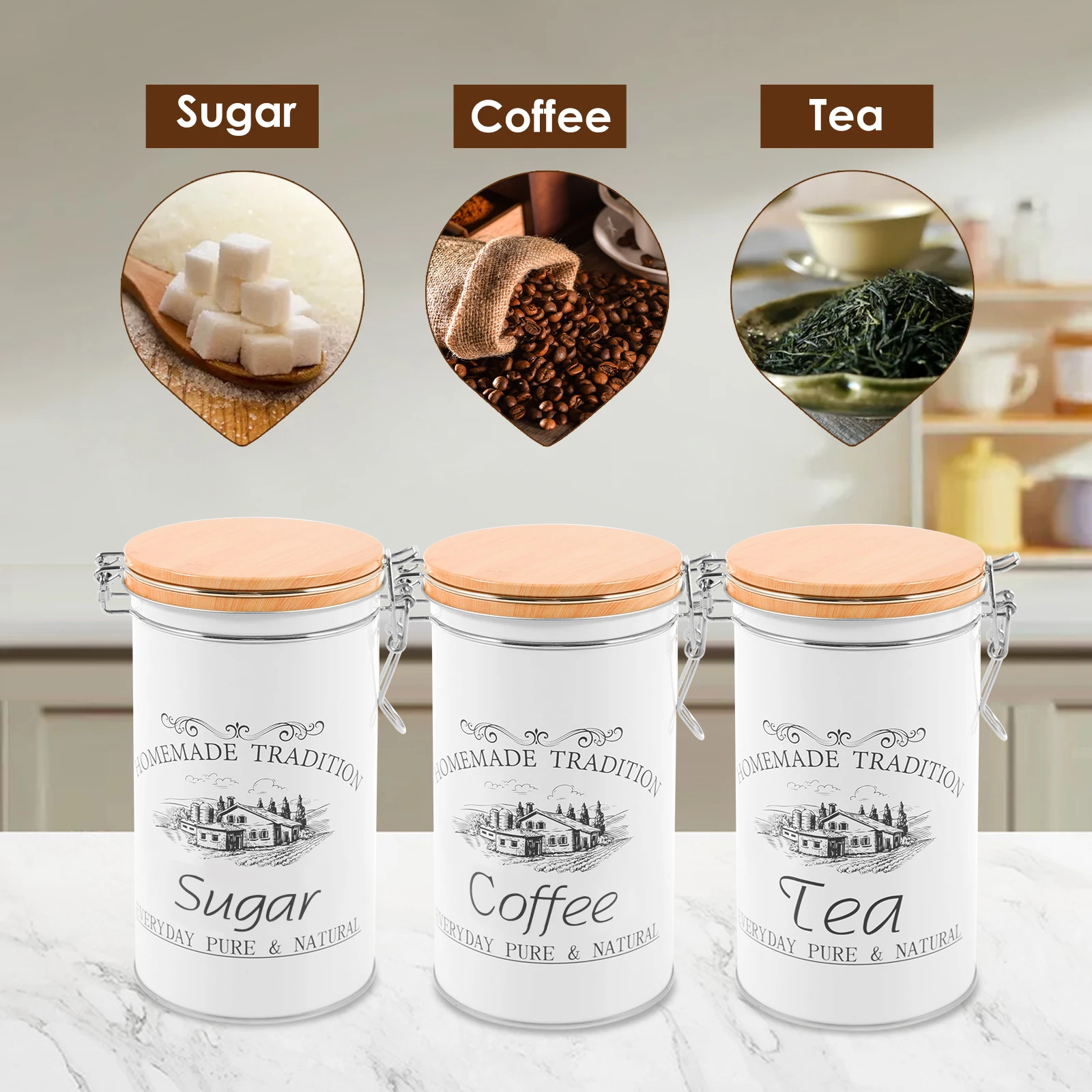 3Pcs/Set Tea Coffee Sugar Cani - đánh giá và giá Coffee Tea Sugar Canister Set