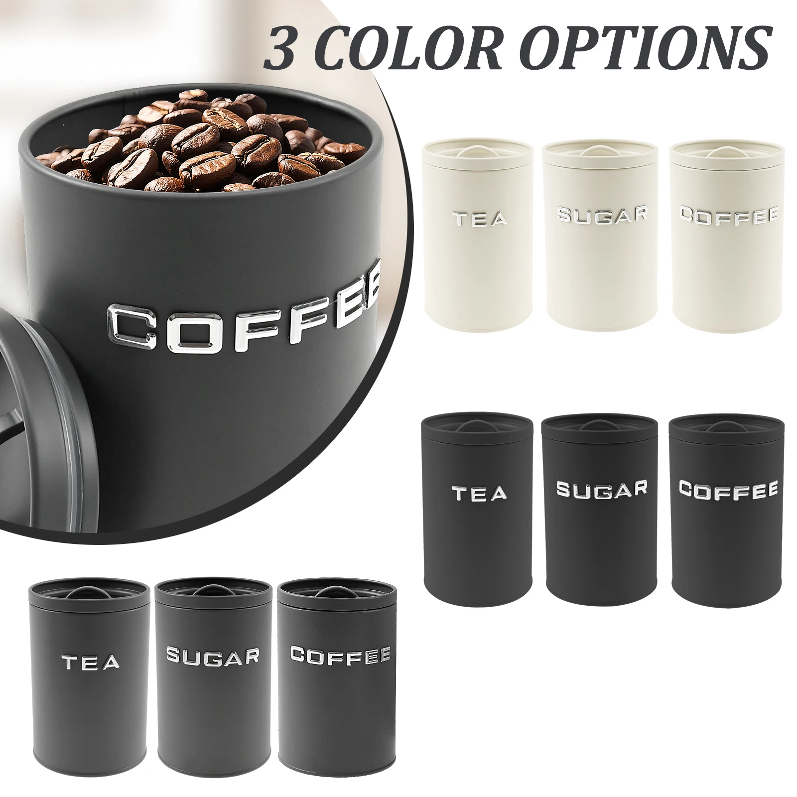 3 Pcs Tea Coffee Sugar Caniste - đánh giá và giá Coffee Tea Sugar Canister Set